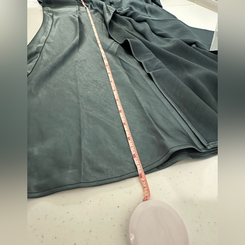 Dress Forum Gray Blue Satin Maxi Dress Silk spaghetti straps zip up faux button - Picture 15 of 16